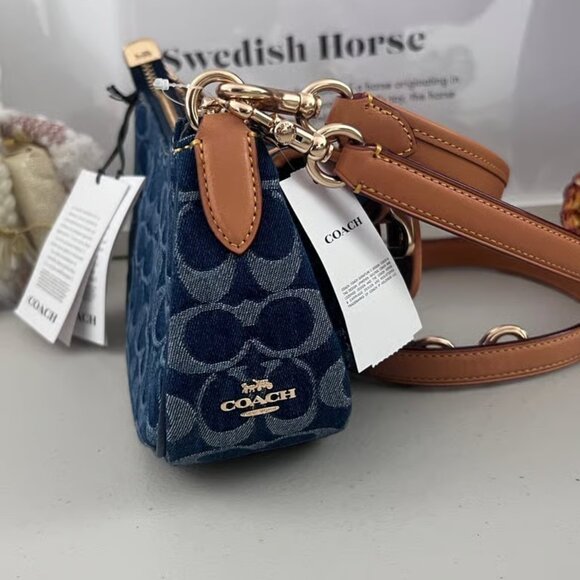 Coach Ashton Baguette Bag In Signature Canvas Denim/Brown CY700 - Picture 4 of 10